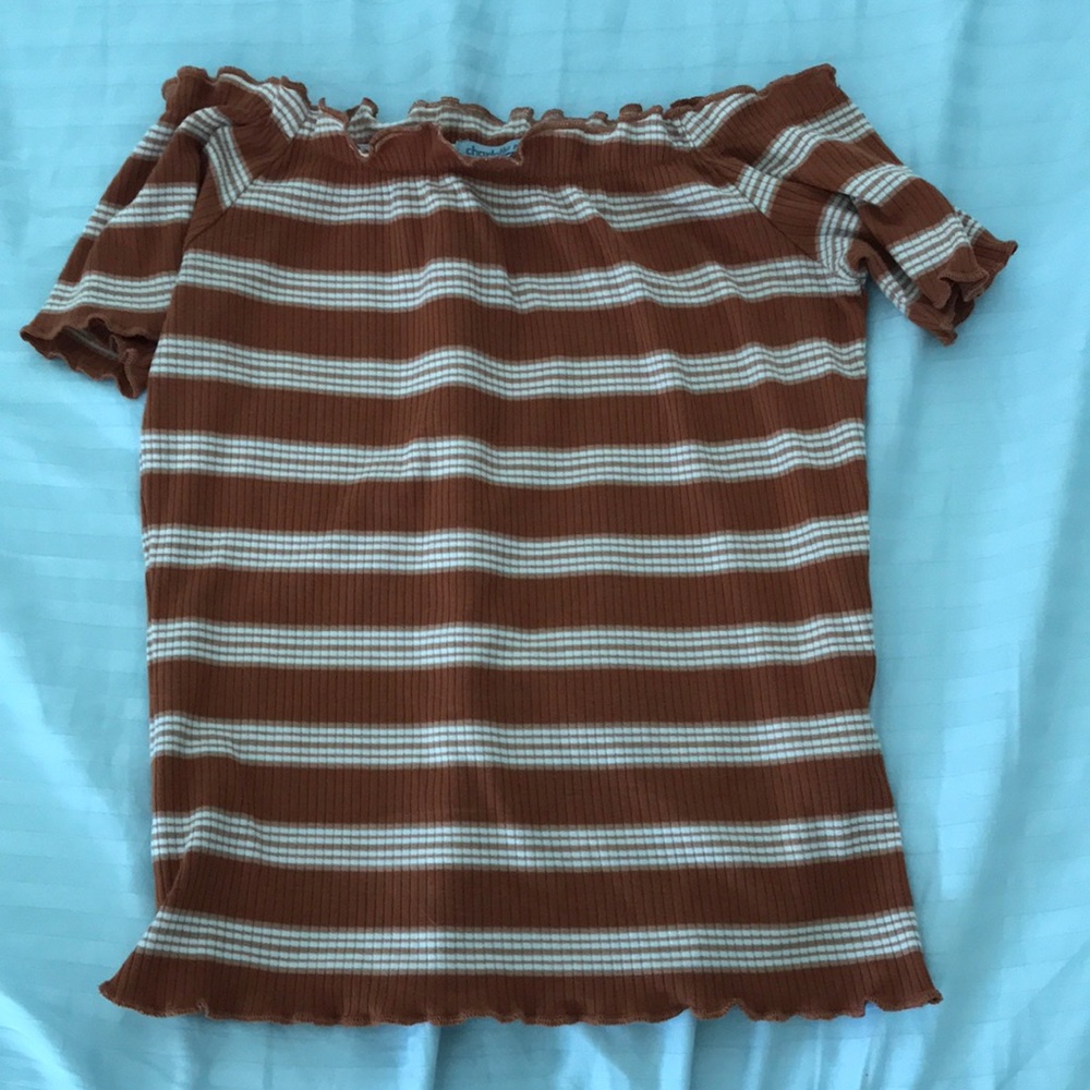 Orange and white striped off the shoulder shirt